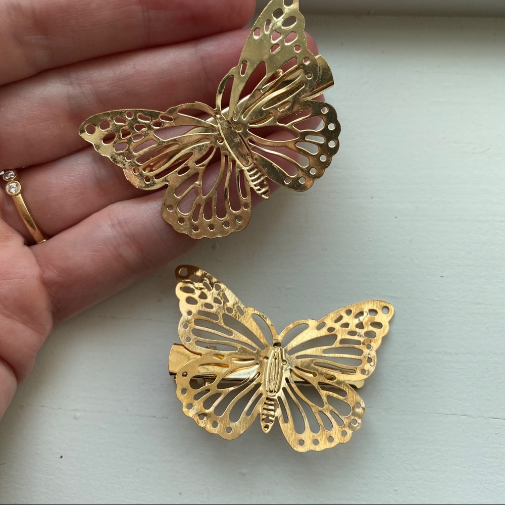 Chic thin gold butterfly filigree hair clips - Picture 6 of 8